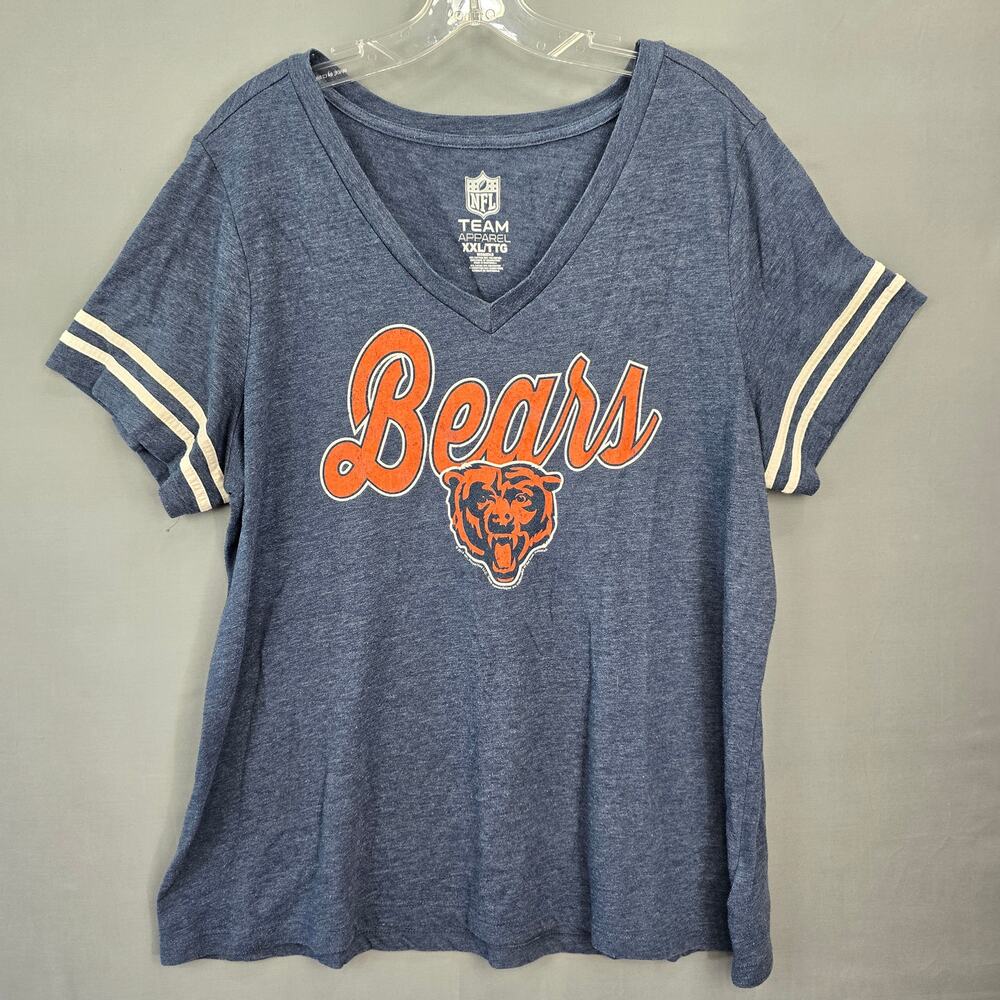 NFL Team Apparel Blue Chicago Bears Shirt Size XXL Short Sleeve V-Neck Women Top